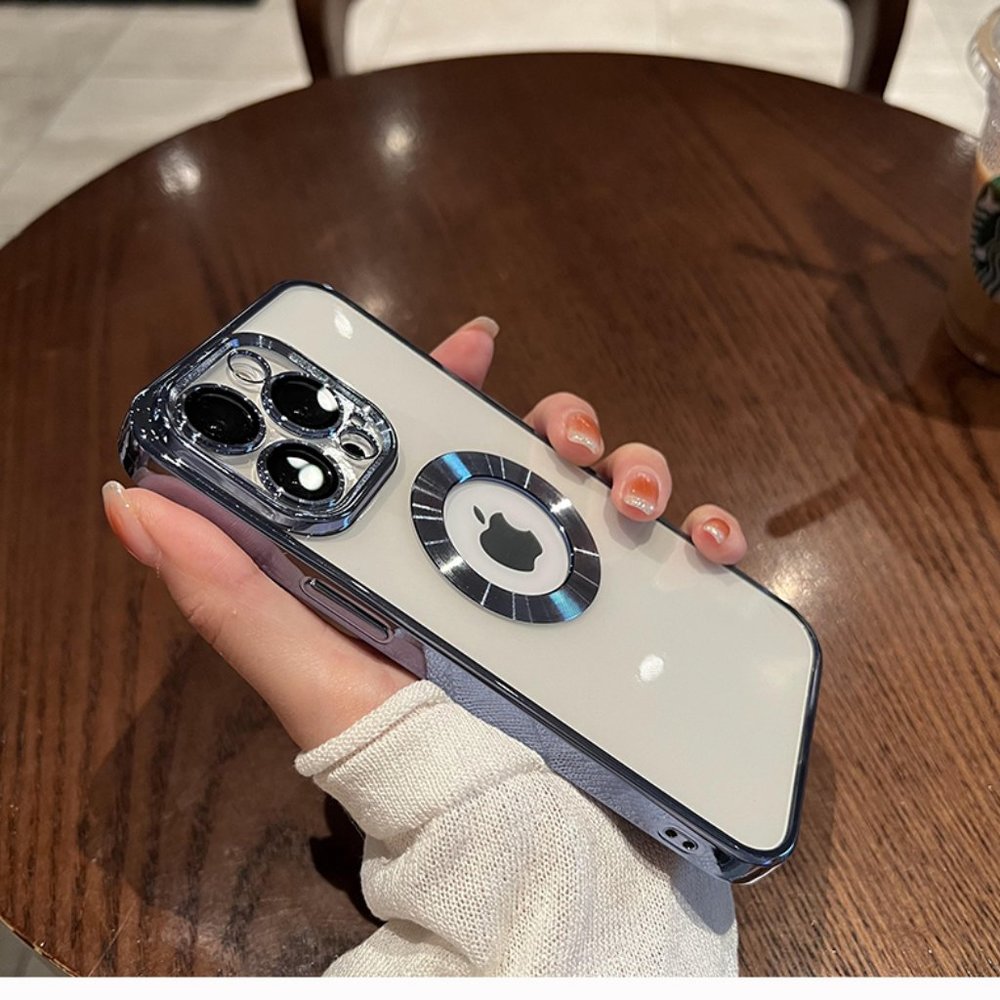 Luxury Plating Charm Logo Hole Hollow Case For iPhone 14